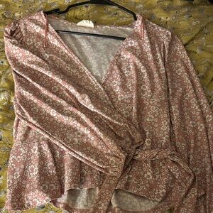 Meraki Pink Floral Wrap Blouse